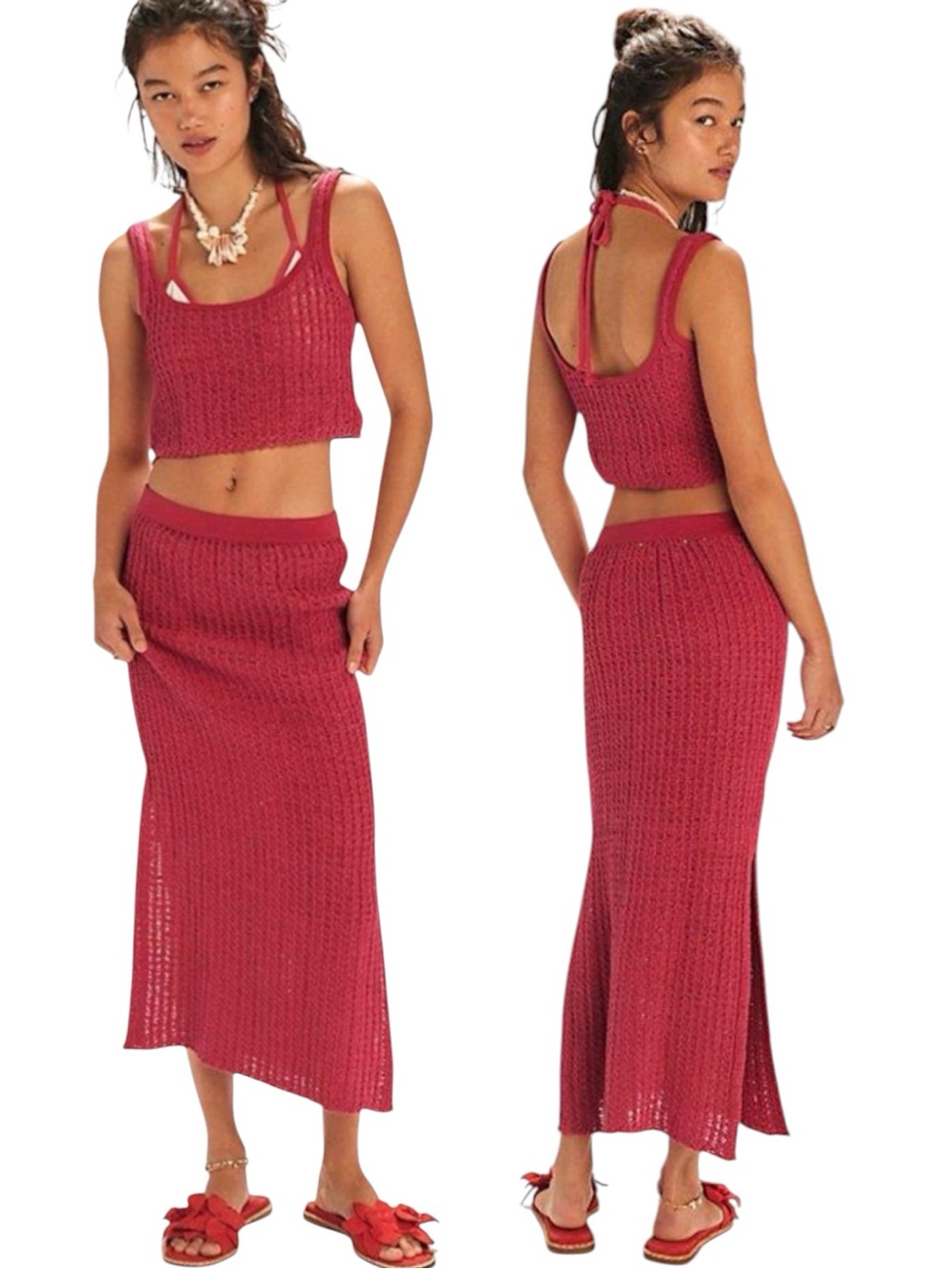 SET Free People Beach Havana Sweater Crochet Knit Skirt Top